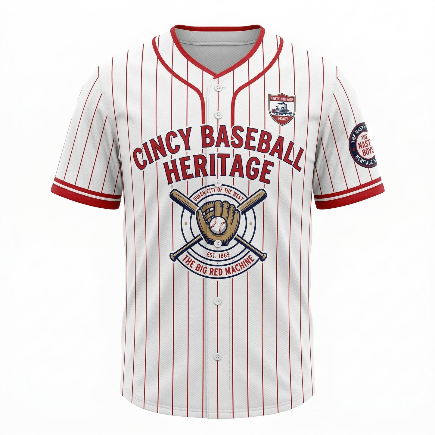 Cincy Queen City Baseball Heritage Pinstripe Jersey - Vintage Button Down Shirt, Unisex Adult