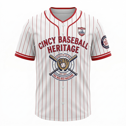 Cincy Queen City Baseball Heritage Pinstripe Jersey - Vintage Button Down Shirt, Unisex Adult