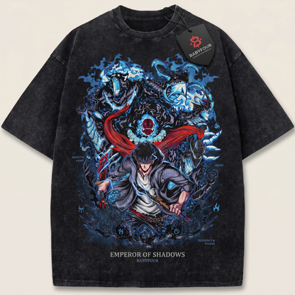Shadow Monarch Graphic Tee Vintage Washed Anime Unisex T-shirt