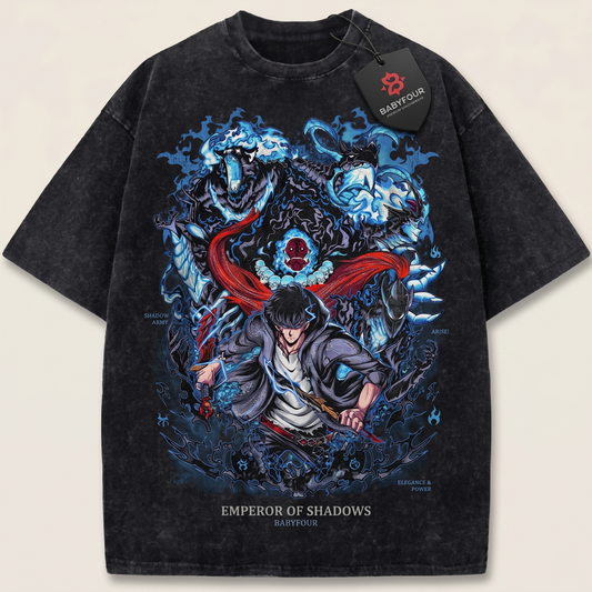 Shadow Monarch Graphic Tee Vintage Washed Anime Unisex T-shirt