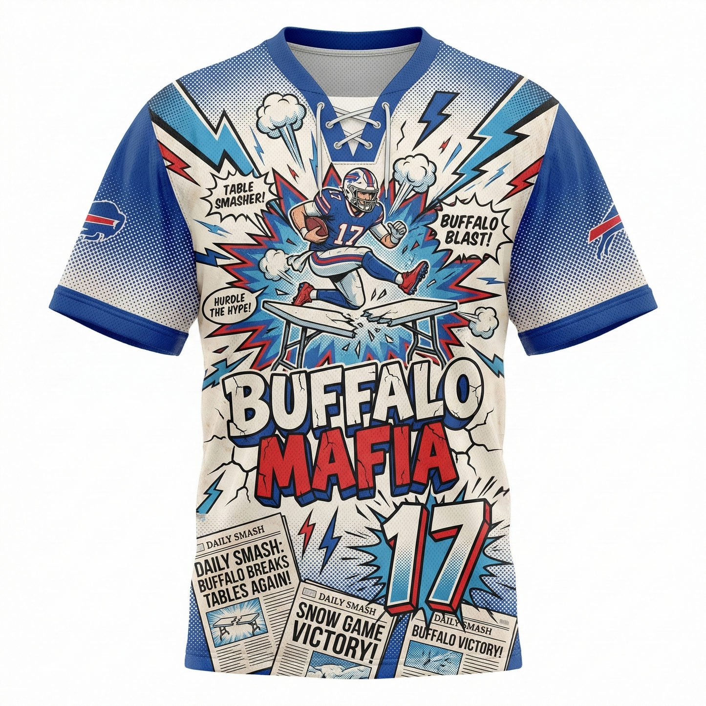 Buffalo Football "Table Smasher" Comic Art AOP Jersey – Retro Upstate Gameday Shirt