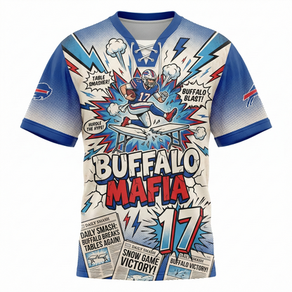 Buffalo Football "Table Smasher" Comic Art AOP Jersey – Retro Upstate Gameday Shirt