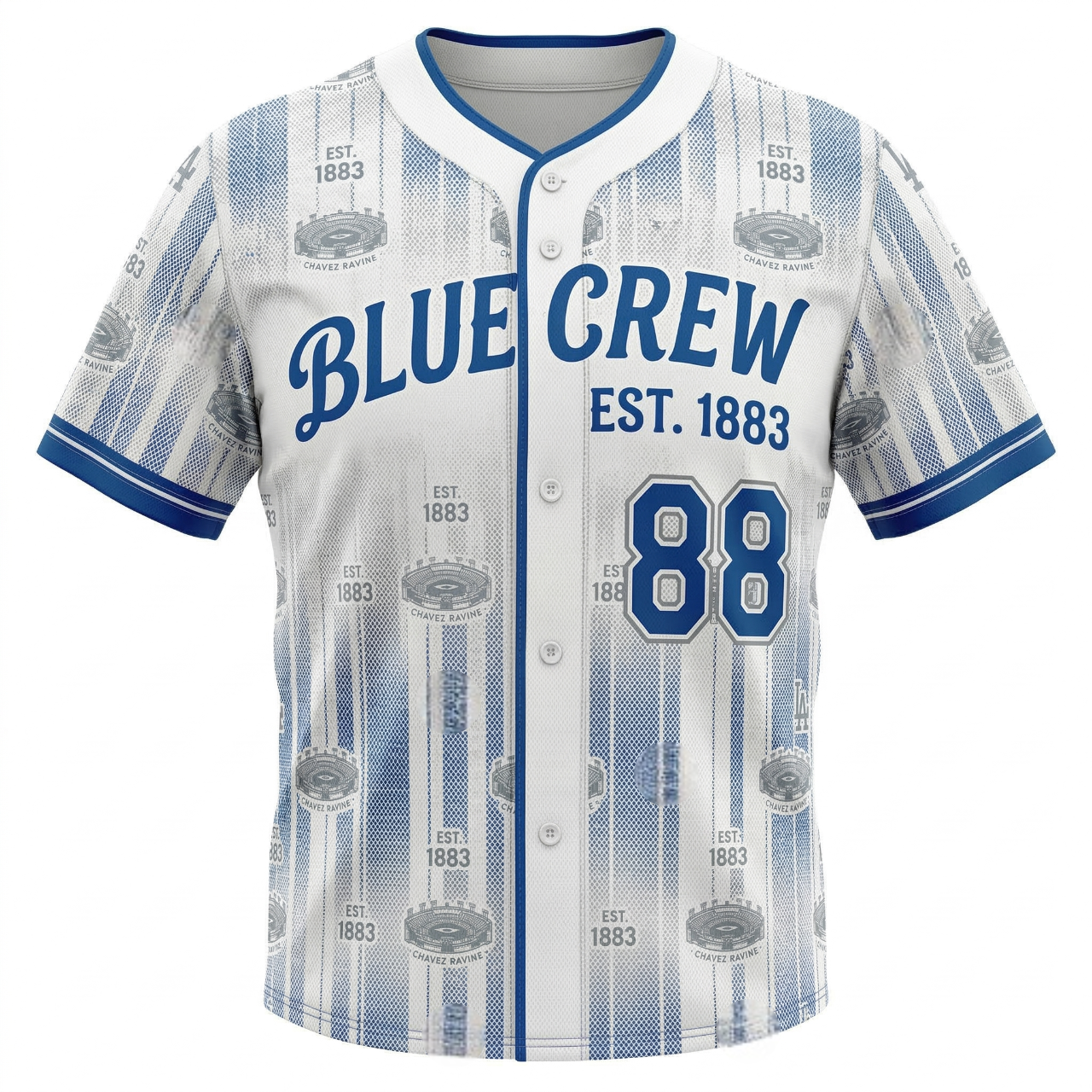 Unisex LA Blue Crew Baseball Jersey - Chavez Ravine 1883 All-Over Print Button-Down Shirt