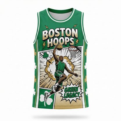 Vintage Boston Hoops "Green Legacy" Comic Art All-Over Print Basketball Jersey