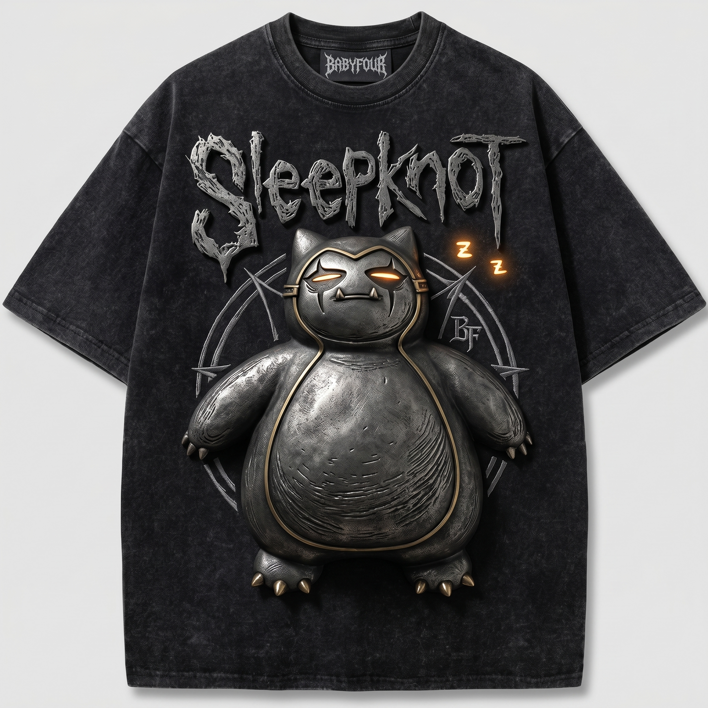 Heavy Metal Sleepy Monster Vintage Wash Graphic Tee - Retro Grunge Rock Heavyweight Unisex T-shirt
