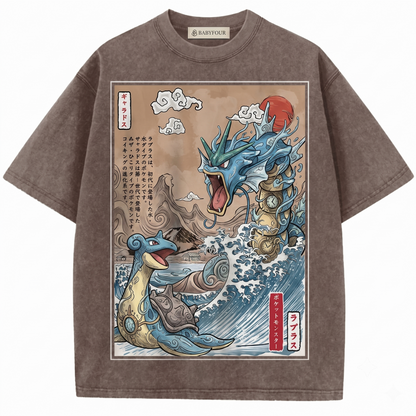 Epic Water Dragon vs Sea Monster Vintage Graphic Tee - Retro Anime Style Unisex T-shirt