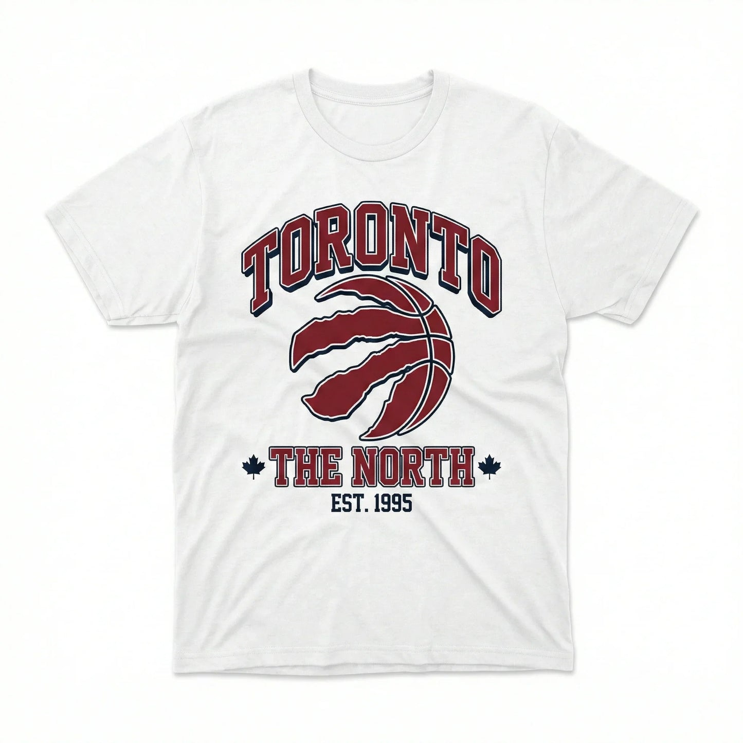 White Toronto The North t-shirt with red basketball claw logo and maple leaf design