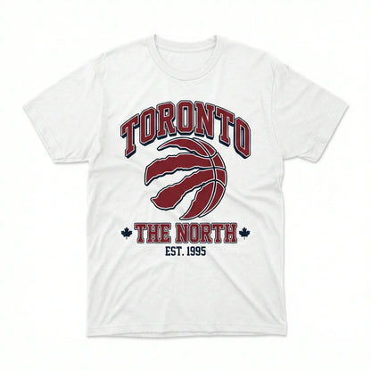 White Toronto The North t-shirt with red basketball claw logo and maple leaf design
