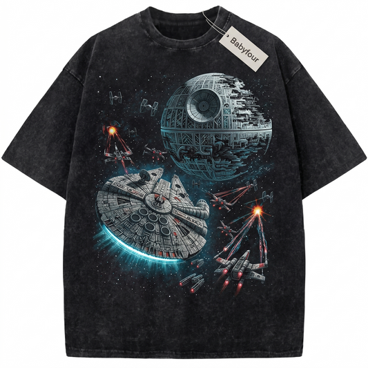 Biomechanical Space Monster vs Extraterrestrial Hunter Vintage Graphic T-Shirt  Unisex Retro Sci-Fi Horror Movie Tee