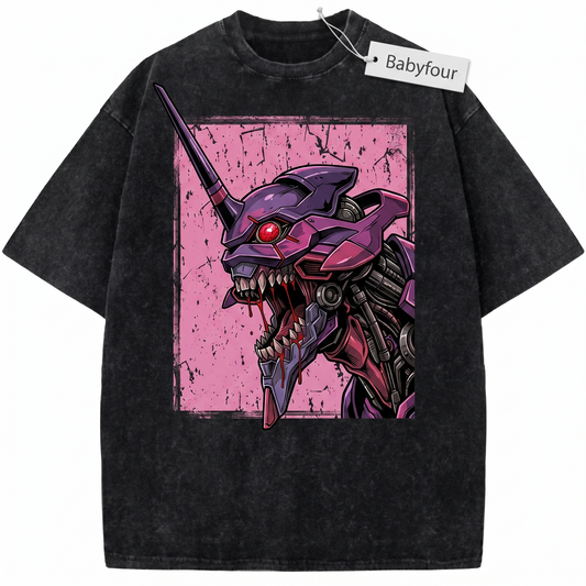 Purple Bio-Mechanical Cyborg Monster Graphic Clothing - Japanese Manga Cyberpunk Streetwear Unisex Tshirt