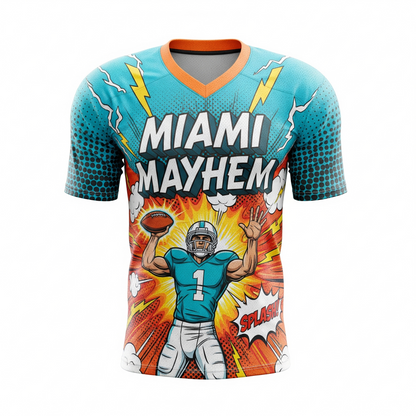 Vintage South Beach Football Comic Vibe AOP Jersey - Aqua Orange Gridiron Humor Shirt