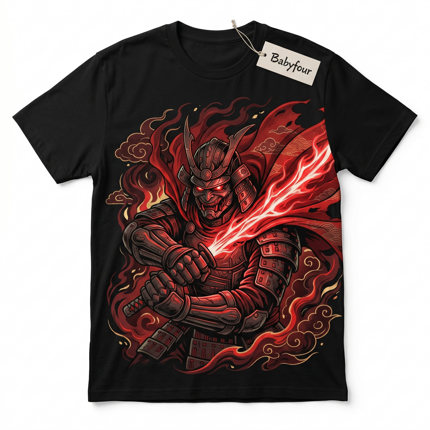 Japanese Oni Mask Warrior with Fire Sword Graphic Tee - Unisex T-Shirt