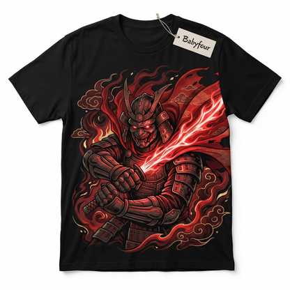 Japanese Oni Mask Warrior with Fire Sword Graphic Tee - Unisex T-Shirt