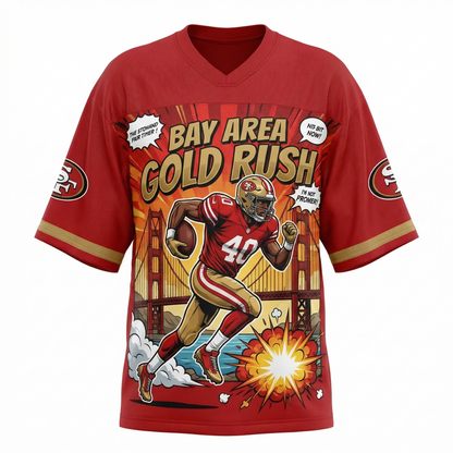 Unisex Bay Area Red & Gold Heritage Football Jersey - 90s Comic Bootleg Style V-Neck Shirt