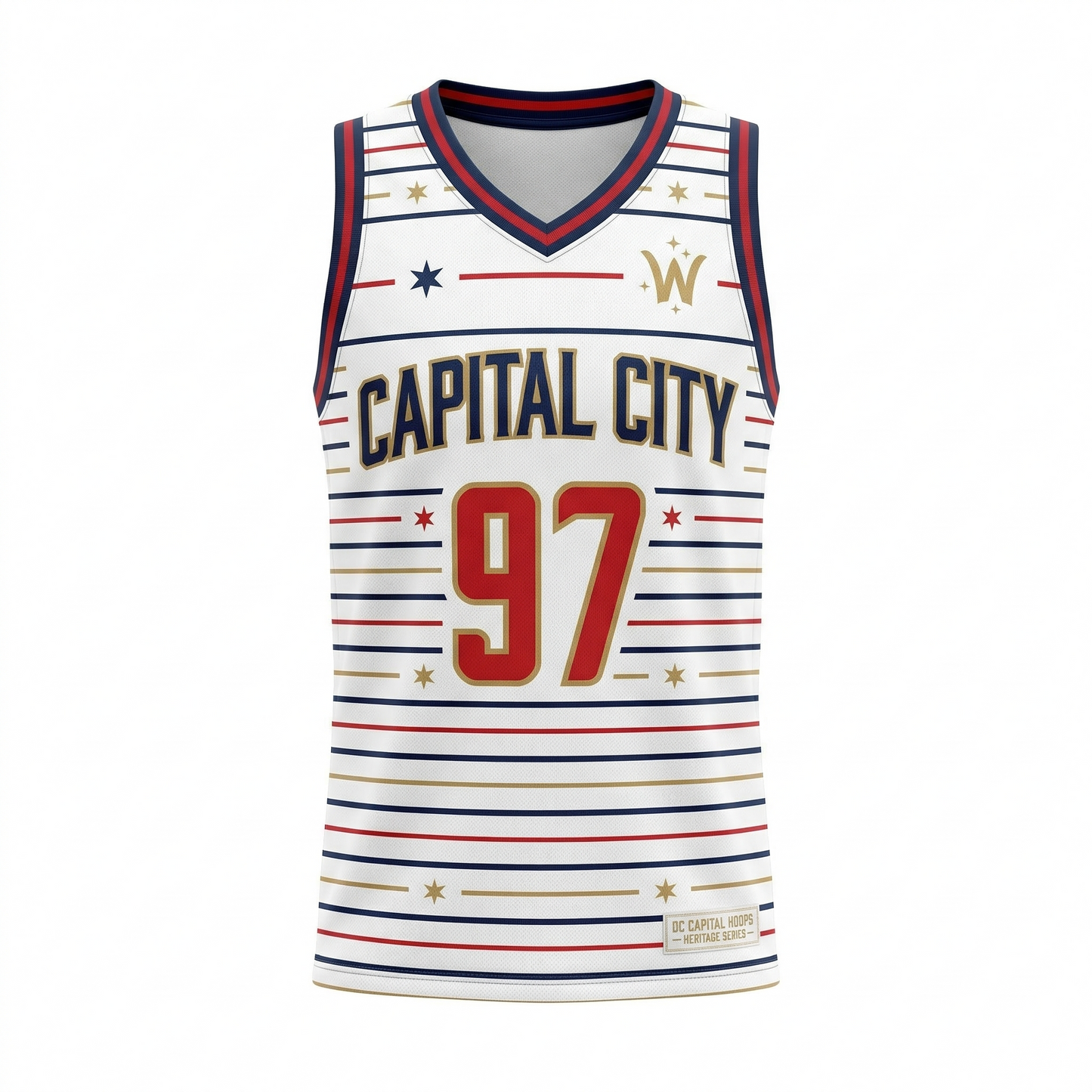 Unisex Capital City Heritage Basketball Jersey - DC Hoops All-Over Print Tank Top - White/Navy/Red