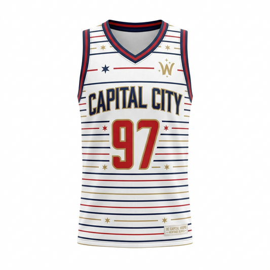 Unisex Capital City Heritage Basketball Jersey - DC Hoops All-Over Print Tank Top - White/Navy/Red
