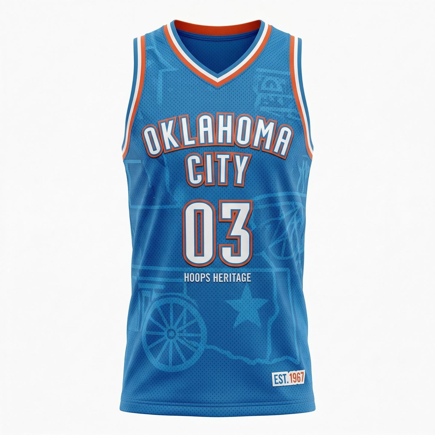 OKC Heritage Basketball Jersey - High-End Hoops Fan Apparel - Unisex Blue/Orange