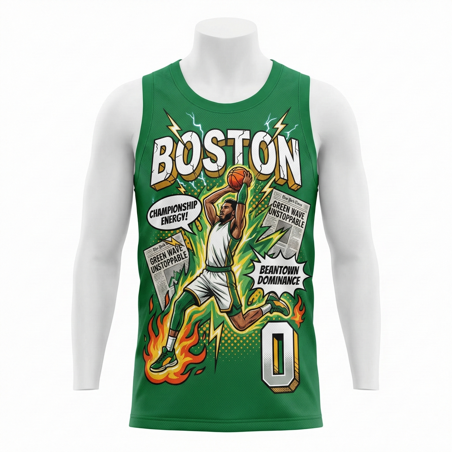 Boston Green City Hoops Comic Art AOP Basketball Jersey - 90s Bootleg Retro Graphic Men's Tank Top
