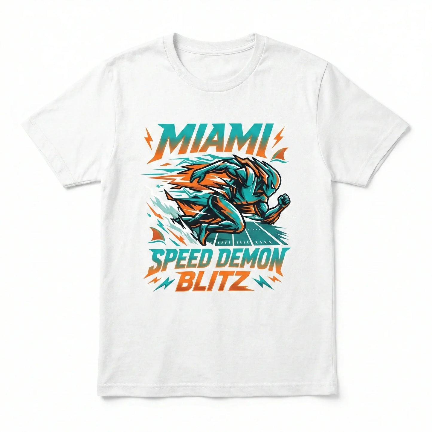 Miami Football Speed Demon Apparel - Aqua & Orange Blitz T-Shirt, Hoodie, Sweatshirt, Tank Top, Long Sleeve - Fan Gear Gift