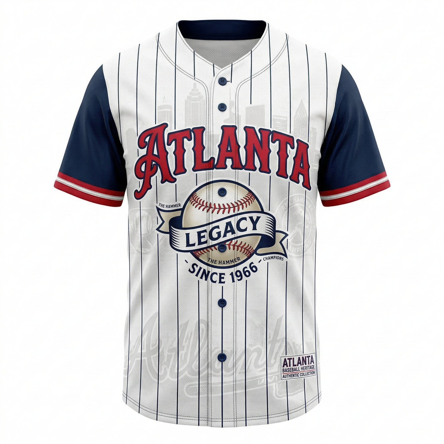Vintage Atlanta Baseball Pinstripe Jersey | "The Hammer" 44 Retro Button-Up Shirt | Unisex Sports Apparel