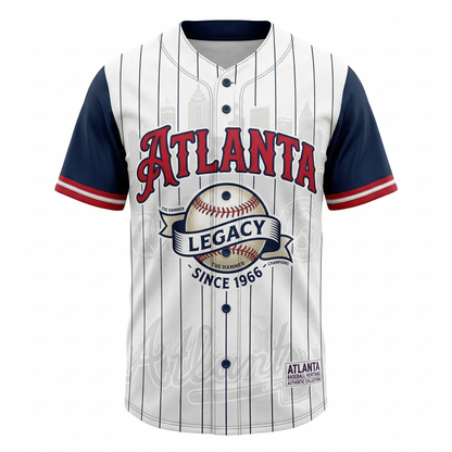 Vintage Atlanta Baseball Pinstripe Jersey | "The Hammer" 44 Retro Button-Up Shirt | Unisex Sports Apparel