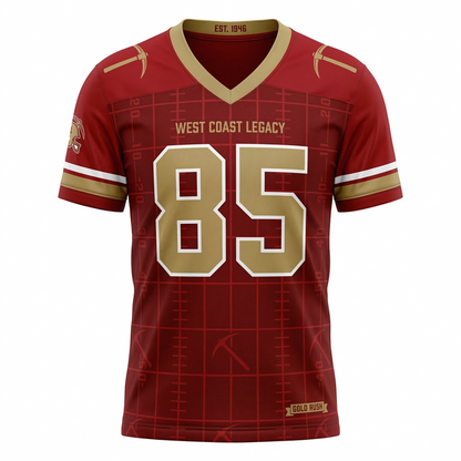 Bay Area Gold Rush American Football Jersey - Premium Unisex Red & Gold AOP Gridiron Shirt