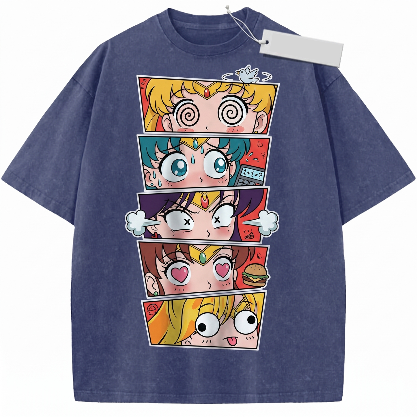 Magical Girl Eyes Retro Graphic Tee - Vintage Wash 90s Anime Aesthetic Heavyweight Cotton Unisex T-shirt