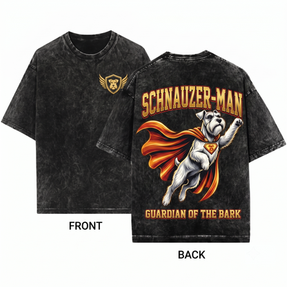 Funny Miniature Schnauzer Superhero Retro Comic Fan Dog Mom Dad Nerd Humorous Geek Gift Unisex Heavyweight Garment-Dyed T-Shirt