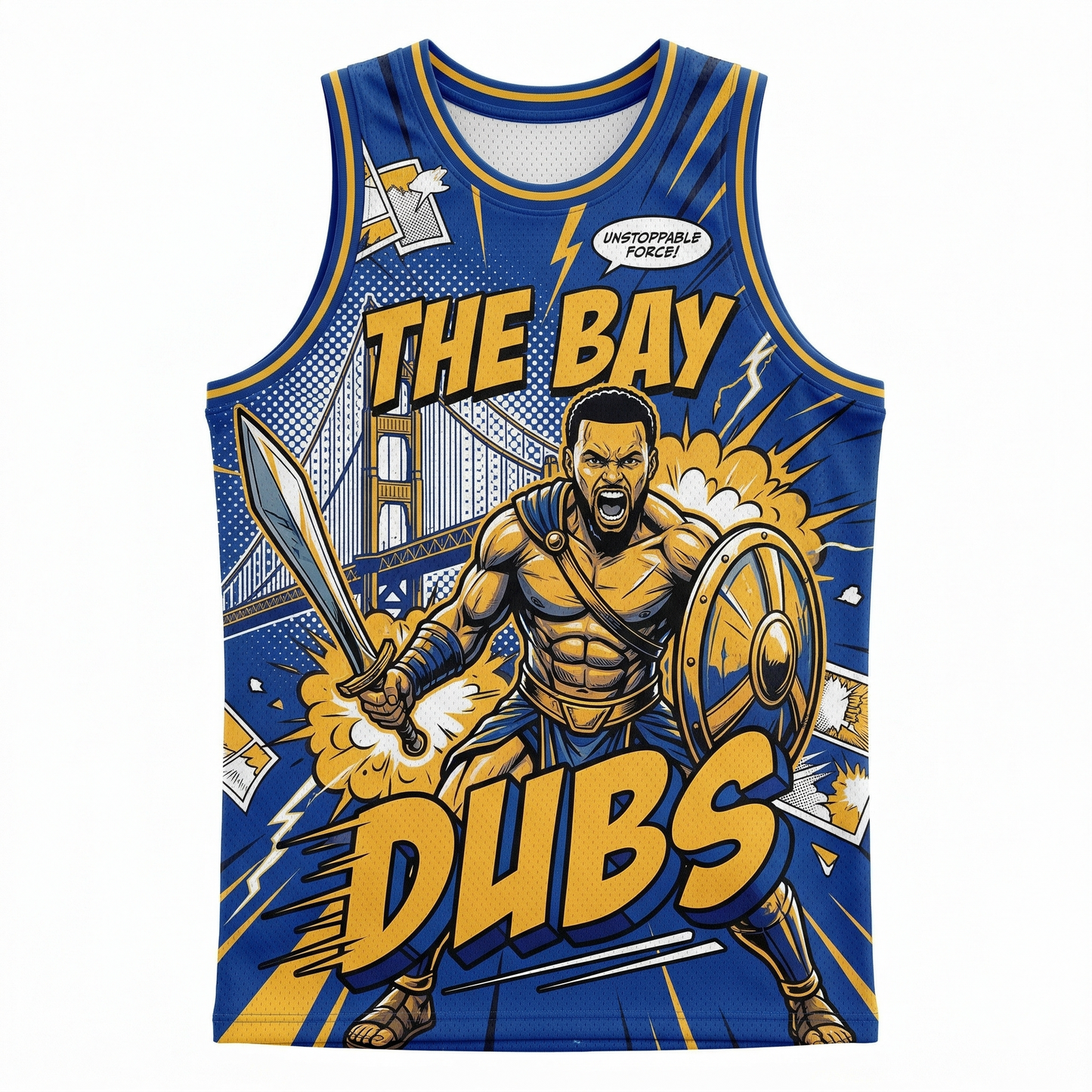 Bay City Blue & Gold Comic Book Style Basketball Jersey - Unisex Graphic Tank Top
