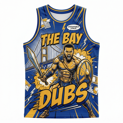 Bay City Blue & Gold Comic Book Style Basketball Jersey - Unisex Graphic Tank Top