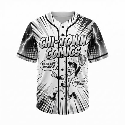 Unisex Chicago South Side Baseball Button-Up Jersey - Satirical Comic Style AOP Fan Shirt
