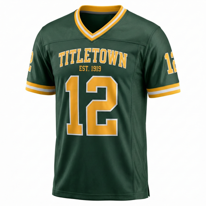 Vintage Titletown Green & Gold Football Jersey AOP - Ultimate Game Day Apparel