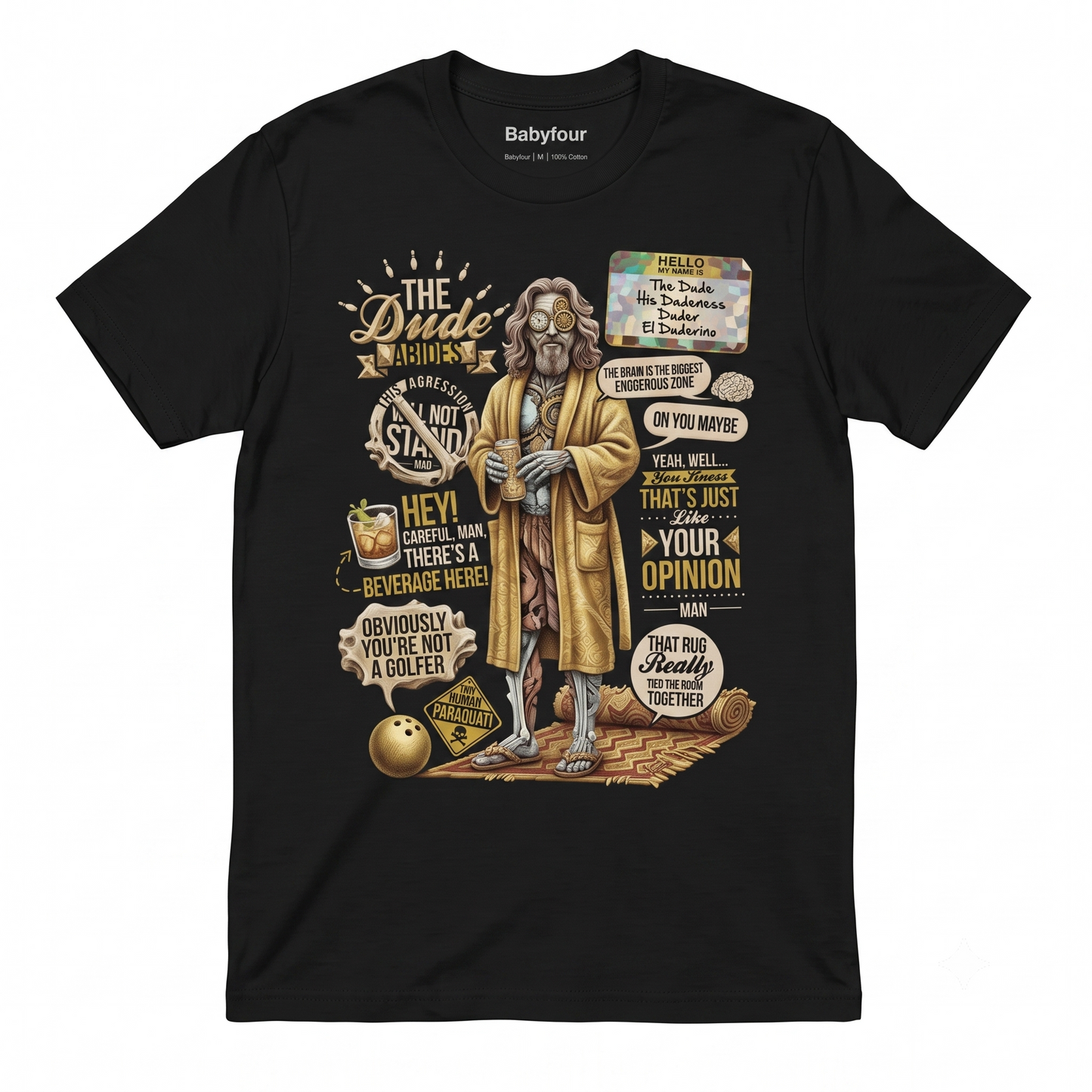 The Dude Abides Graphic Tee - Retro Bowling Fan Vintage Quotes Unisex T-Shirt