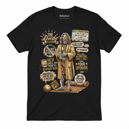 The Dude Abides Graphic Tee - Retro Bowling Fan Vintage Quotes Unisex T-Shirt