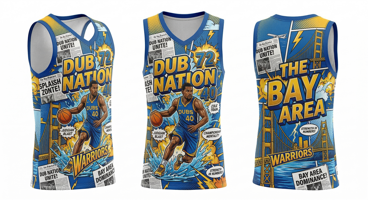 Bay Area Basketball Fan Jersey, Dub Nation Heritage Comic Book Style Unisex Basketball Tank Top