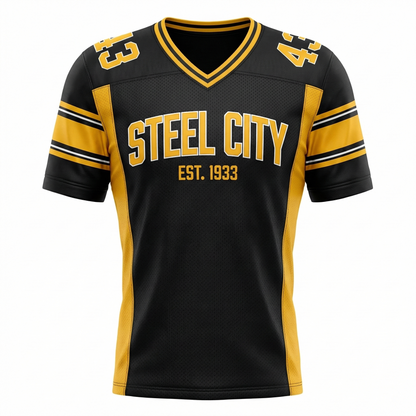 Premium Steel City Black & Gold Football Jersey - Yinzer Game Day Apparel