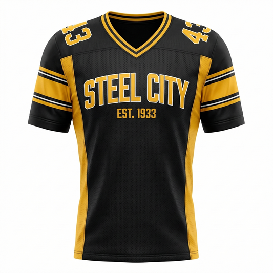 Premium Steel City Black & Gold Football Jersey - Yinzer Game Day Apparel