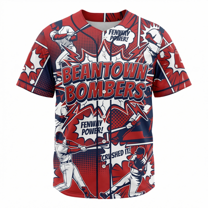 Beantown Baseball Comic Book Style Button-Up Jersey - Dynamic Home Run Hype Shirt Unisex AOP