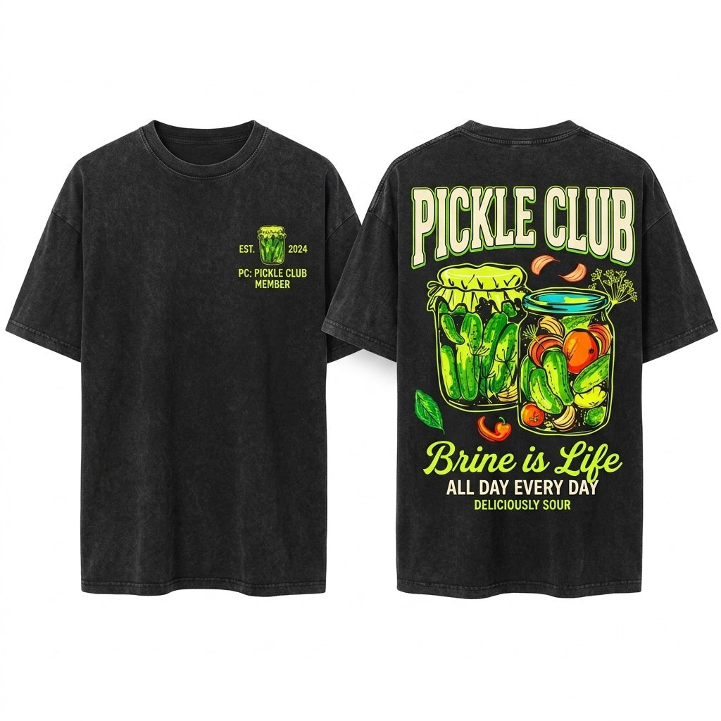 Pickle Club Funny Graphic Foodie Lover Gift Novelty Retro Apparel Unisex Wash T-Shirt