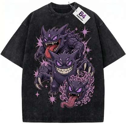 Vintage Ghost Trio Anime Graphic Tee Retro Shadow Monster Unisex T-Shirt