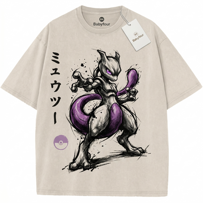 Psychic Purple Monster Vintage Graphic Tee Retro Japanese Style Heavyweight Unisex Tshirt