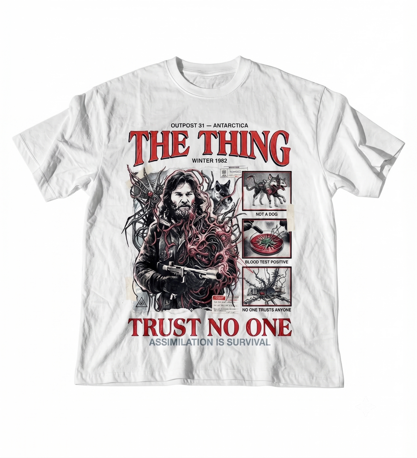 The Thing 1982 Classic Sci-Fi Horror Movie Graphic Tee, Distressed Vintage Style Apparel, Unisex T-shirt
