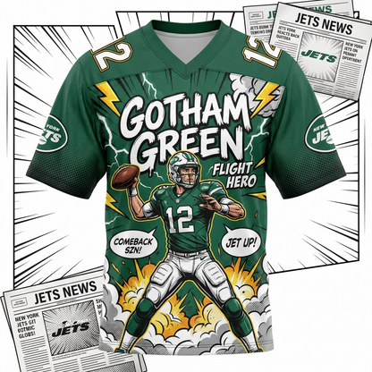 Men's Gotham Green Flight Hero AOP Football Jersey - Comic Style Gridiron Shirt