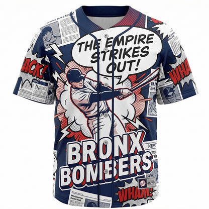 Vintage 90s Bronx Baseball Comic Style Jersey - "The Empire Strikes Out" Satirical Unisex Button-Up Shirt