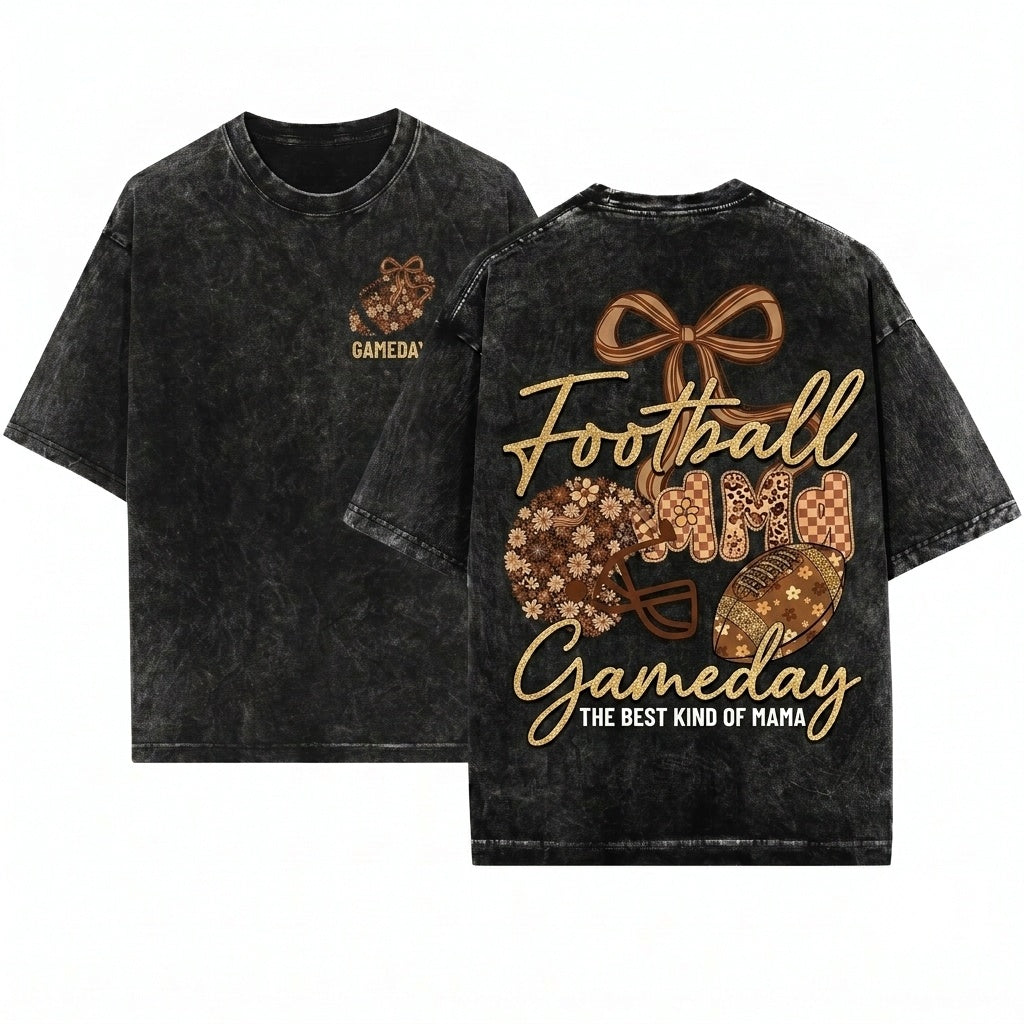 Retro Floral Football Game Day Lace Checkered Star Touchdown Unisex Wash T-Shirt