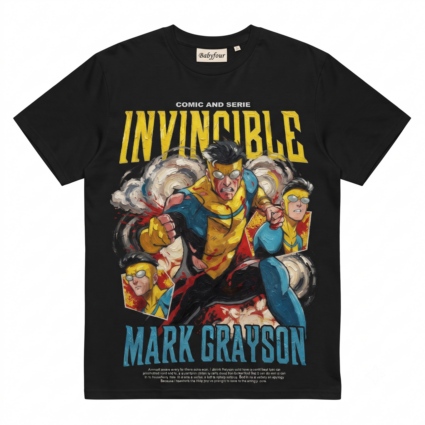 Superhero Character Graphic Tee, Action Comic Style Printed T-Shirt, Men’s Casual Short Sleeve Crewneck Shirt