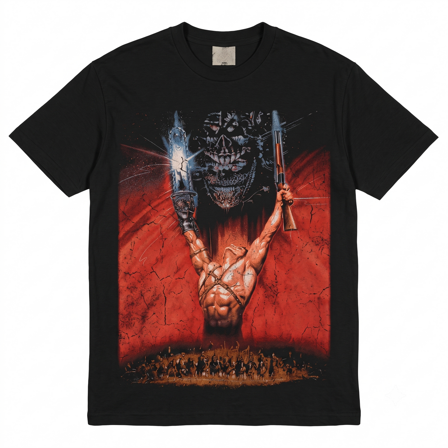 Retro 90s Cult Horror Movie Graphic Tee, Vintage Y2K Medieval Knight Skeleton Double Sided Print Grunge Tee - Unisex T-shirt