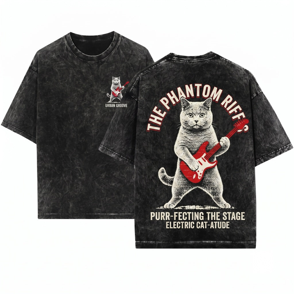 Chartreux French Cat Playing Guitar Music Lover Funny Rock Mom Dad Gift Unisex Wash T-Shirt
