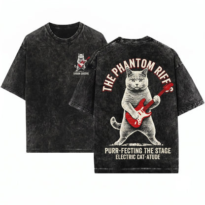 Chartreux French Cat Playing Guitar Music Lover Funny Rock Mom Dad Gift Unisex Wash T-Shirt