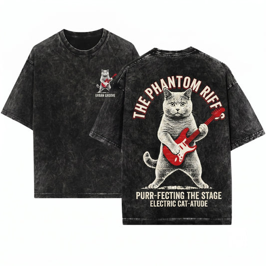 Chartreux French Cat Playing Guitar Music Lover Funny Rock Mom Dad Gift Unisex Wash T-Shirt